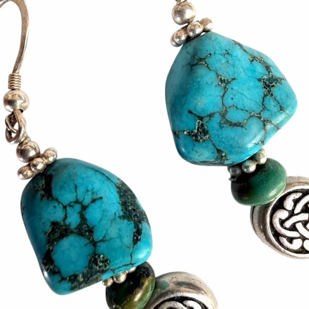 Sterling silver 925 Turquoise Nugget Celtic Knot Dangle Earrings - Image 5