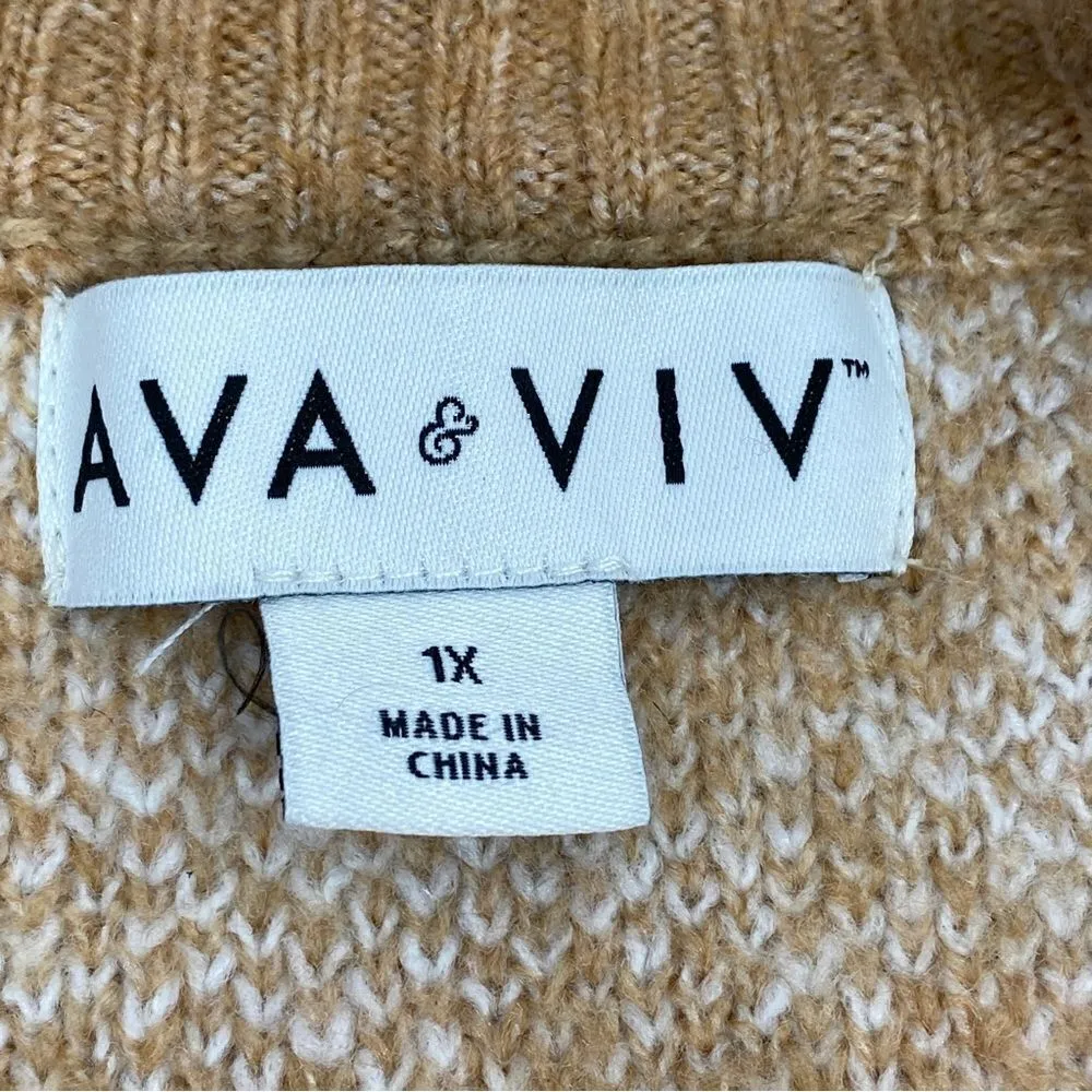 Ava & Viv Houndstooth Crewneck Pullover Sweater Tan White 1X - Image 10