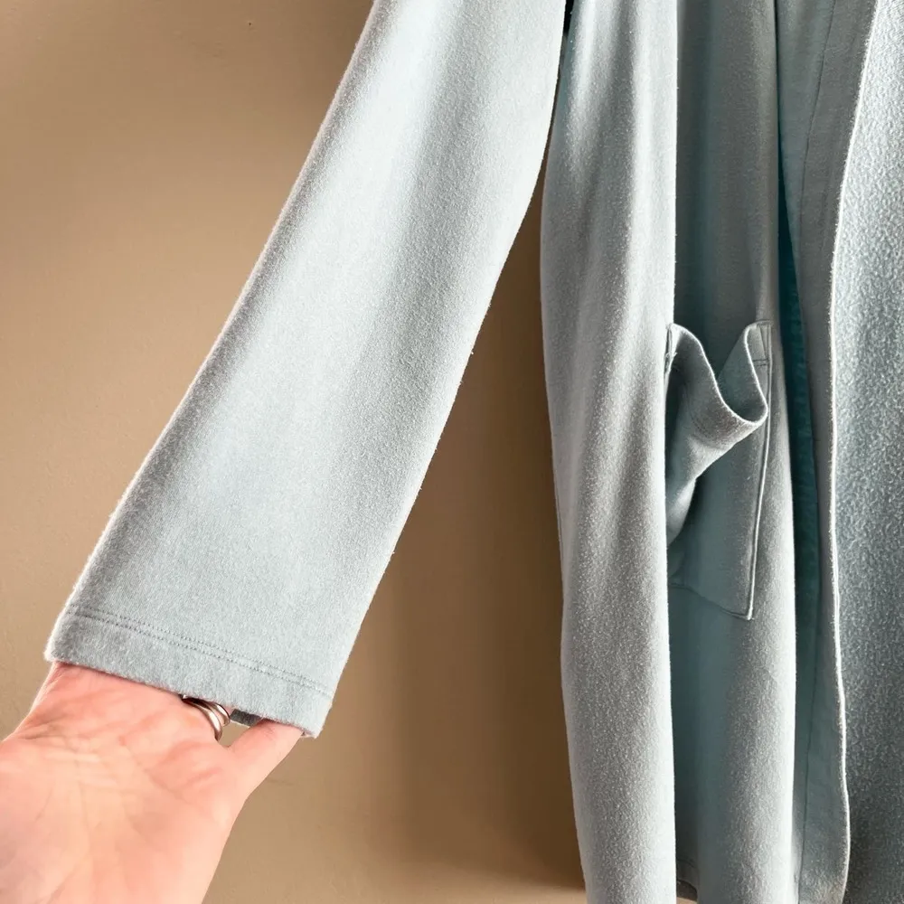 Eileen Fisher Organic Cotton Lyocell Blend Hooded Open Front Cardigan in Blue, M - Image 8