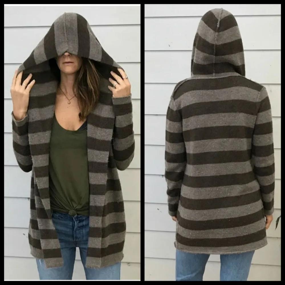 💕VINCE💕 Striped Shawl Collar Cardigan Hooded Alpaca Wool Cashmere Striped XS - Image 3