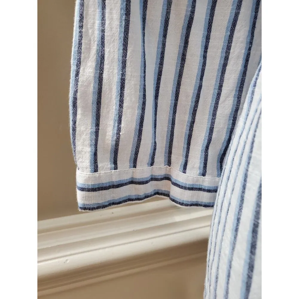 Unique Spectrum Women Blue White Striped Collared Button Front Top Shirt Size XL - Image 5