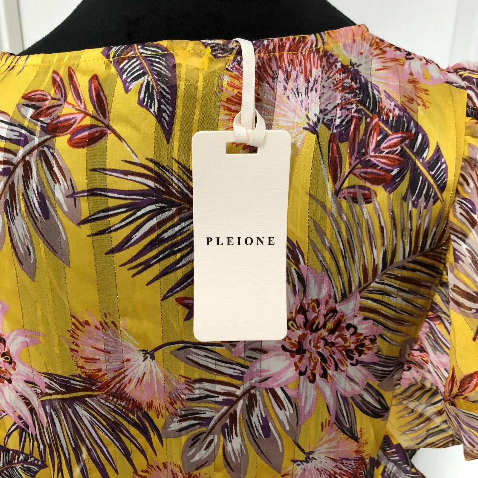 Pleione Womens Blouse S Yellow Ruffled Sleeveless Floral Smocked Waist‎ NWT - Image 5