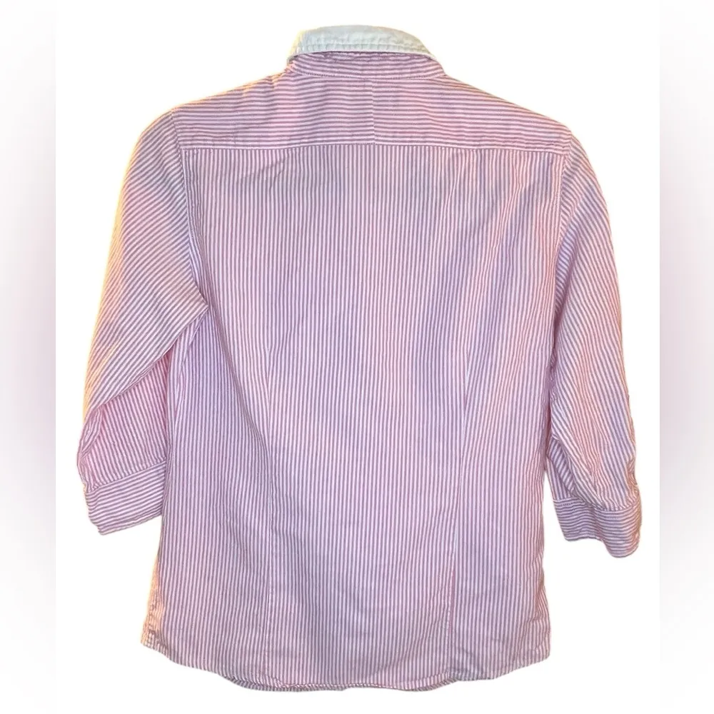 Duck Head Women’s Pink/White Striped Button Down Shirt - Size Medium - Image 3