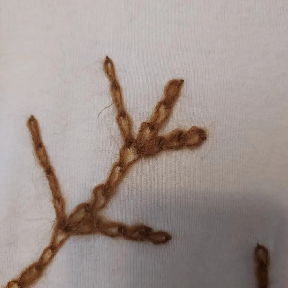 Cali Cali Ivory White Embroidered Floral Botanical 3/4 Sleeve Tee T - Image 5