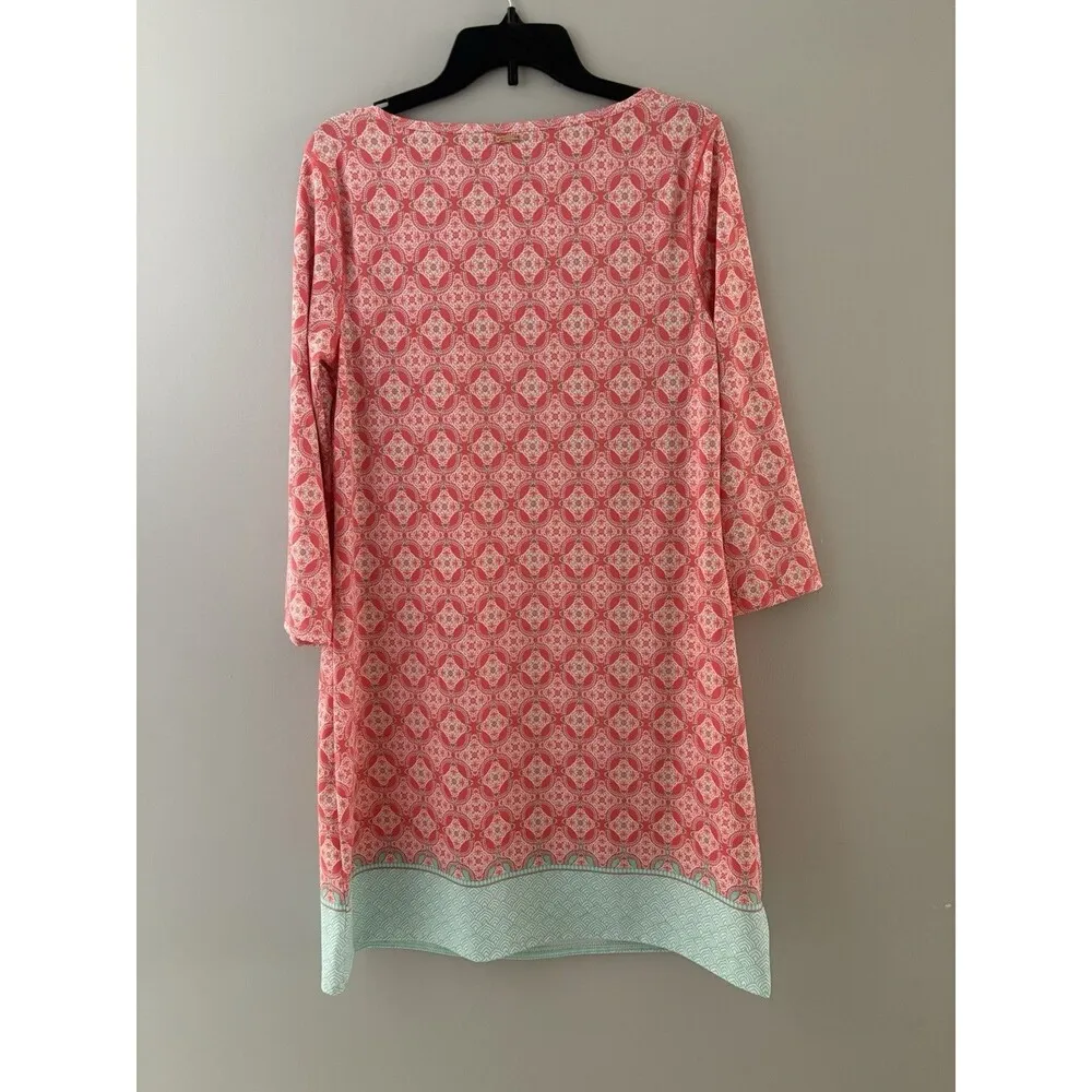 Cabana Life Tunic Dress Size L Peach Turquoise Beach Resort Shift Midi UPF 50+ Orange Size L - Image 16