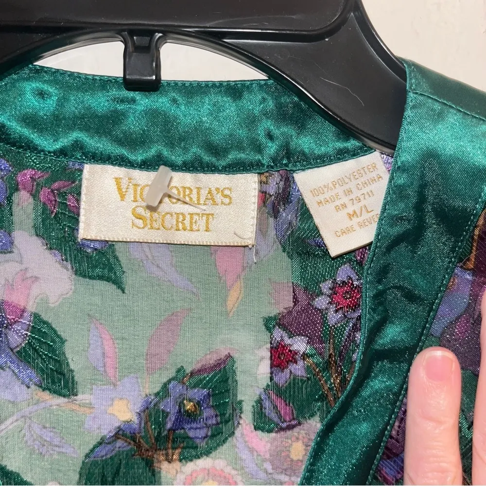 Victoria’s Secret green sheer nightie with colorful floral print, size M/L - Image 3