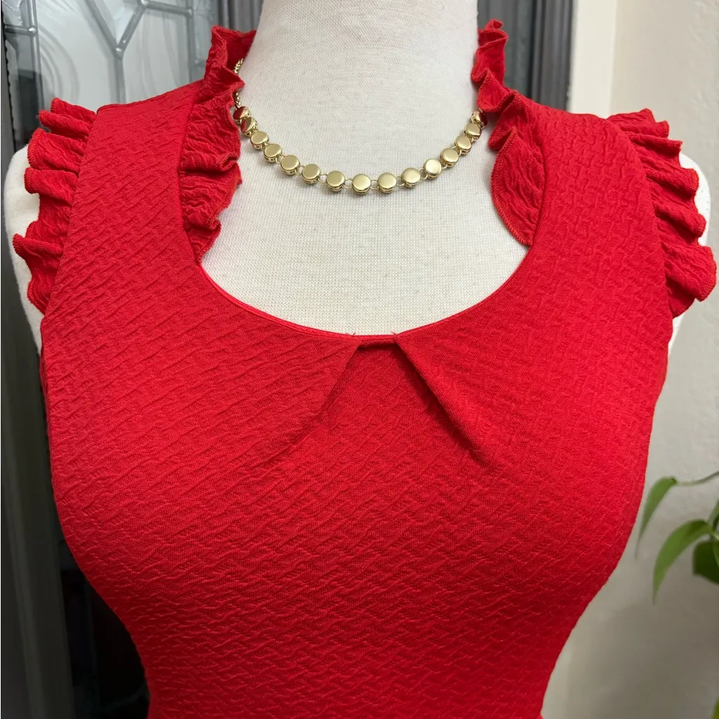Anthropologie THML Red Textured Sleeveless Ruffle Detail 2 Pocket Dress - Image 3