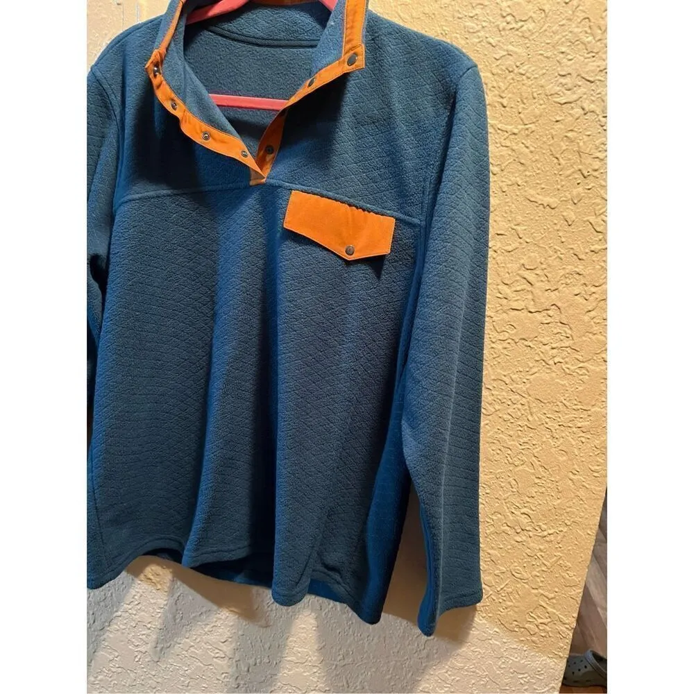 ZYIA Active Wicked Teal Fleece Snap Button Pullover Top Size Large - Image 2