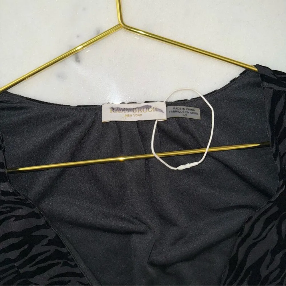 New Ramy Brook Kalani Black Zebra Print Flocked Textuted Long Sleeve Mini Dress - Image 14