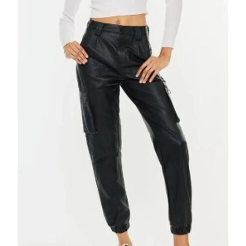 Kancan Rooney ultra high rise faux leather cargo jogger pants 13 30 NWT‎ Black Size undefined - Image 2