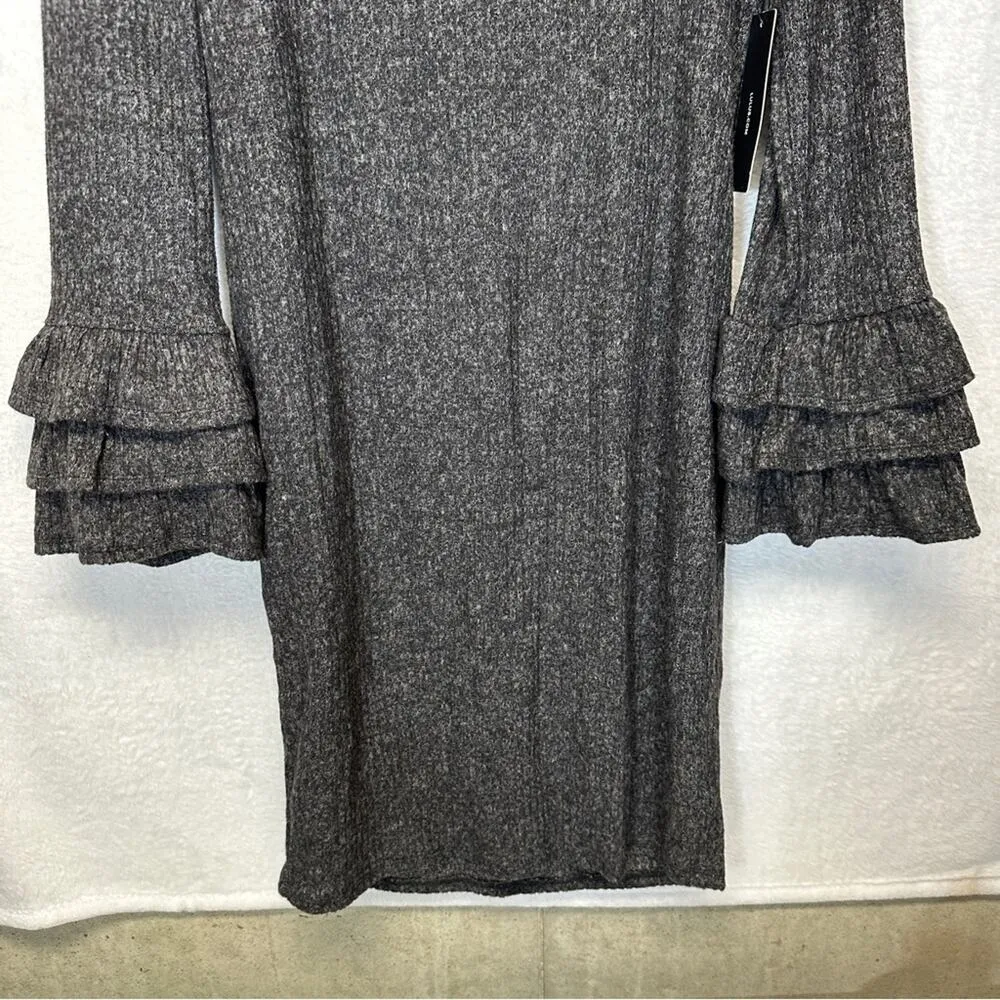 Lulus Rooney Heather Dark Grey Flounce Sleeve Bodycon Sweater Dress‎ Size L - Image 5