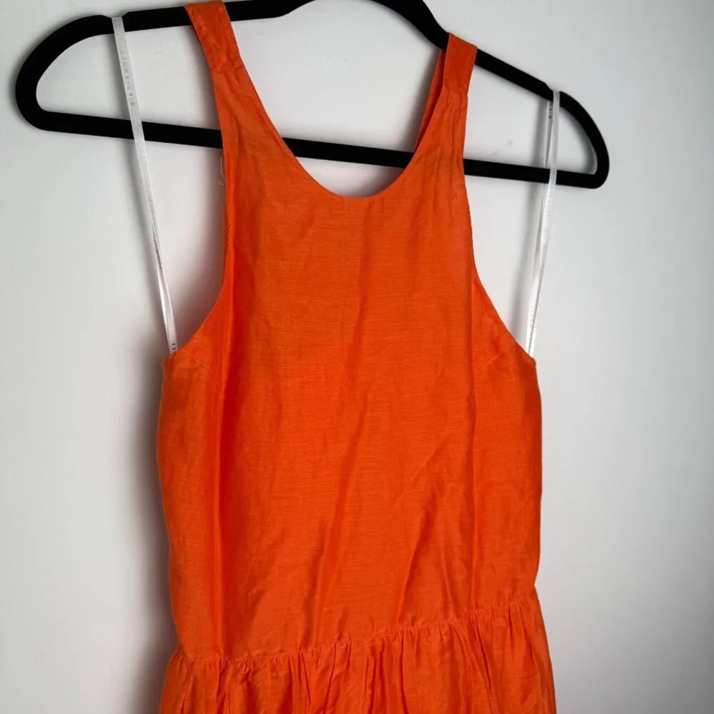 Bird & Knoll Dress Emmaline Silk Cotton Blend Cross Back Tiered Maxi Candy Apple Orange Size XS - Image 7