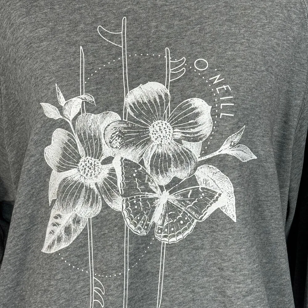 O’Neill Large Sweatshirt Crew Neck Long Sleeve Stretch Floral Gray Heather Women - Image 2