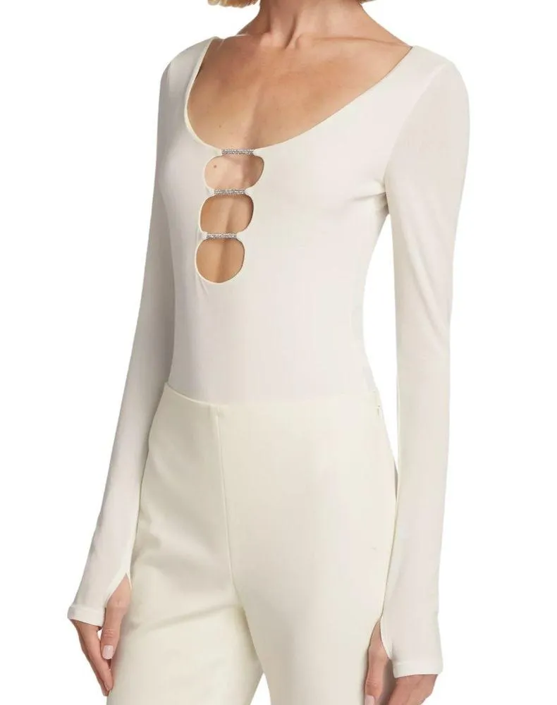 Alice + Olivia Kalena Cut-Out Bodysuit Ecru Women’s Sz L - Image 3