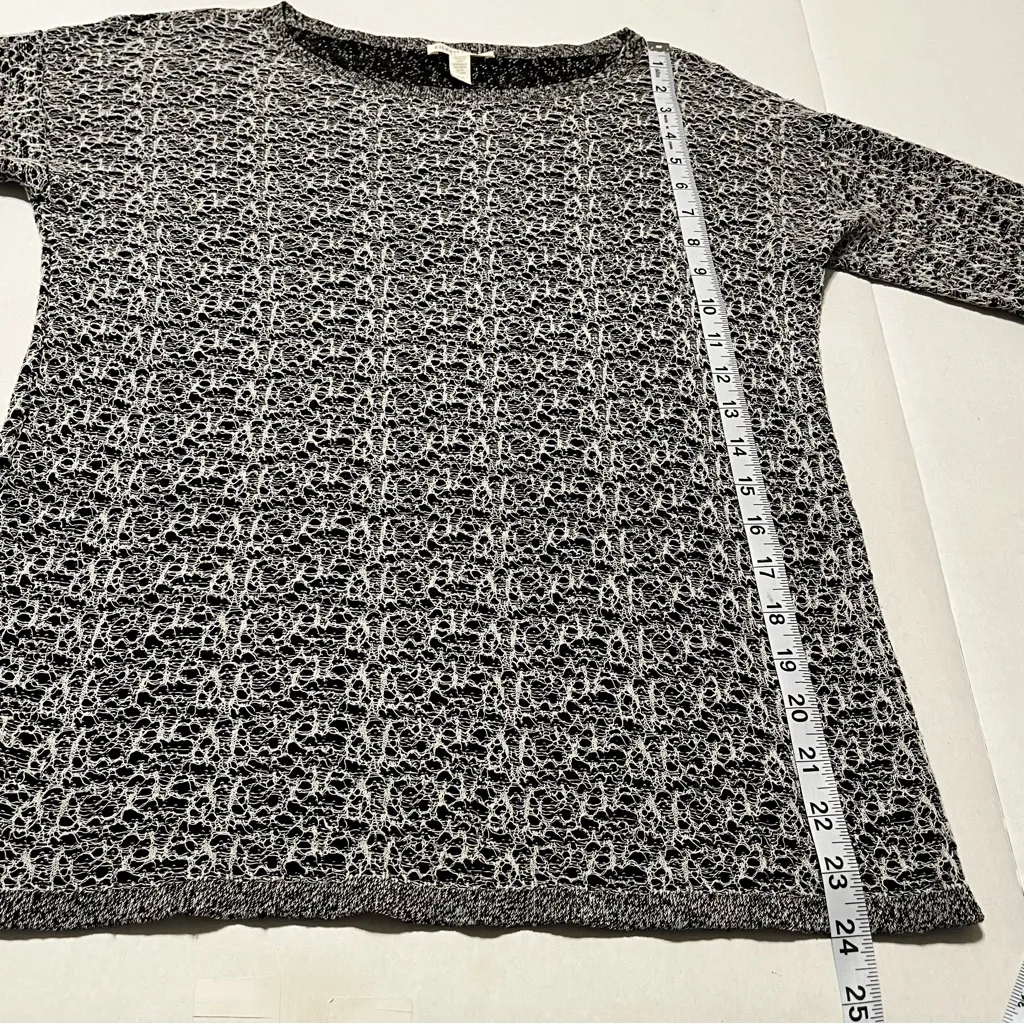 Eileen Fisher Womens Size Small Black Bone Fine‎ Organic Linen Crepe Knit Top - Image 6