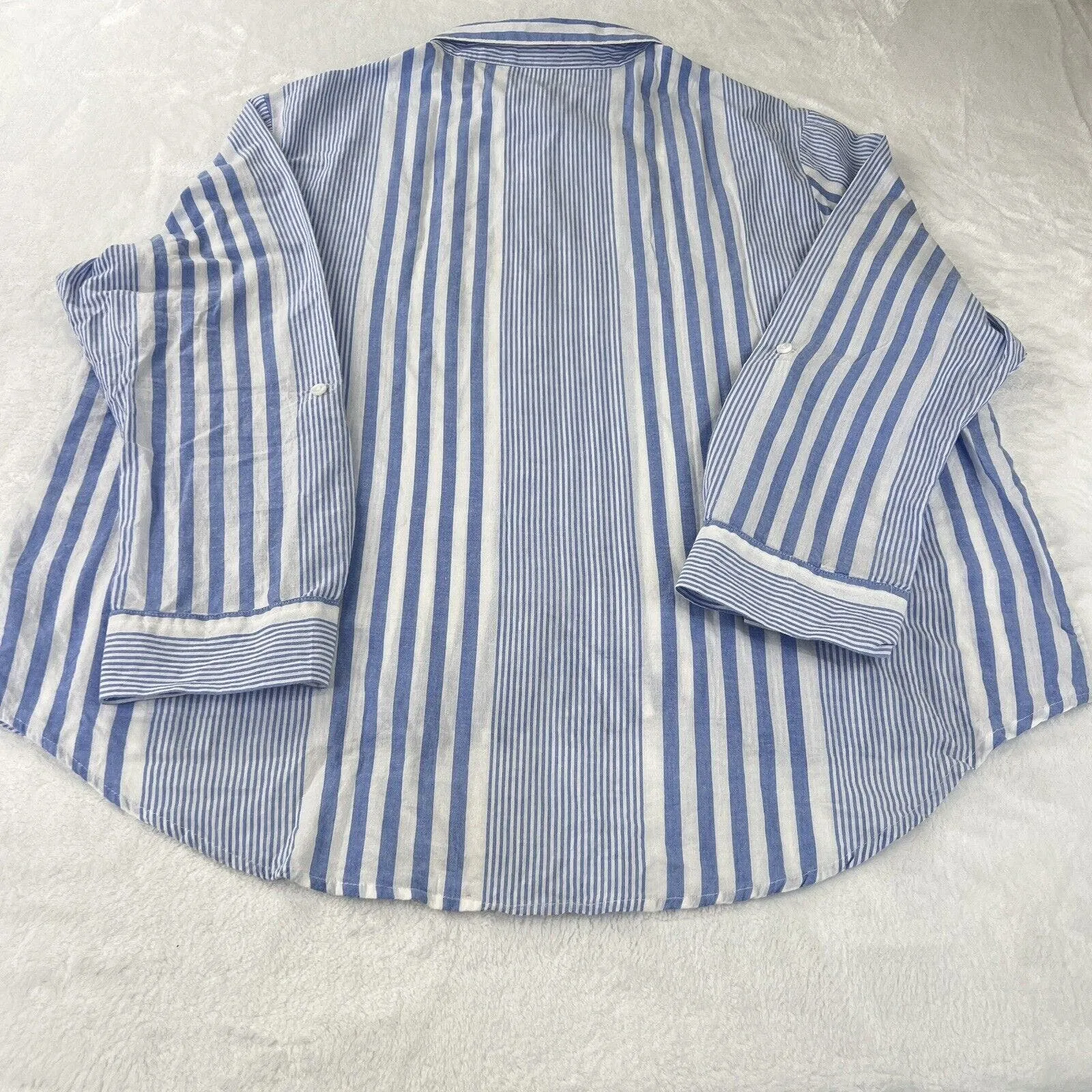 Eden & Olivia Shirt Women 3XL Blue White Stripe Roll Tab Sleeve Collar High Low - Image 2