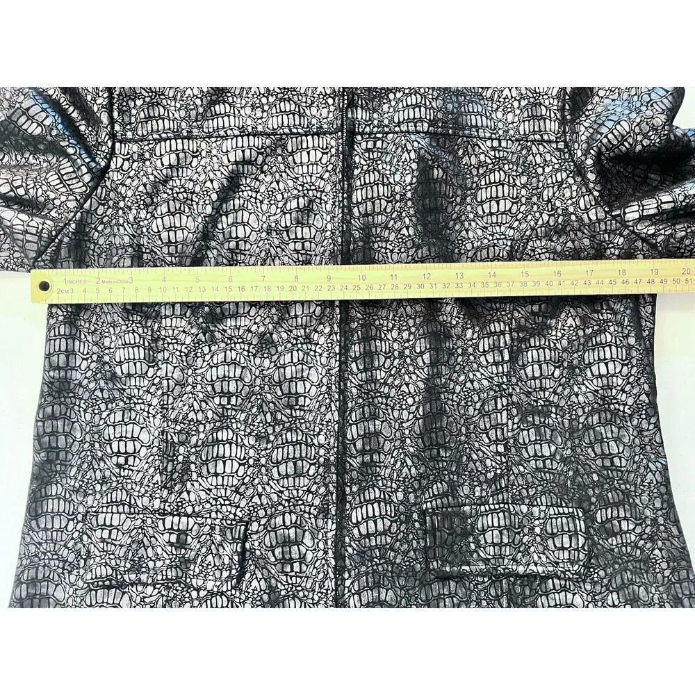 Alfred‎ Dunner Women's Jacket sz 8 Gunmetal Gray Metallic Lizard Print Lined Zip - Image 7