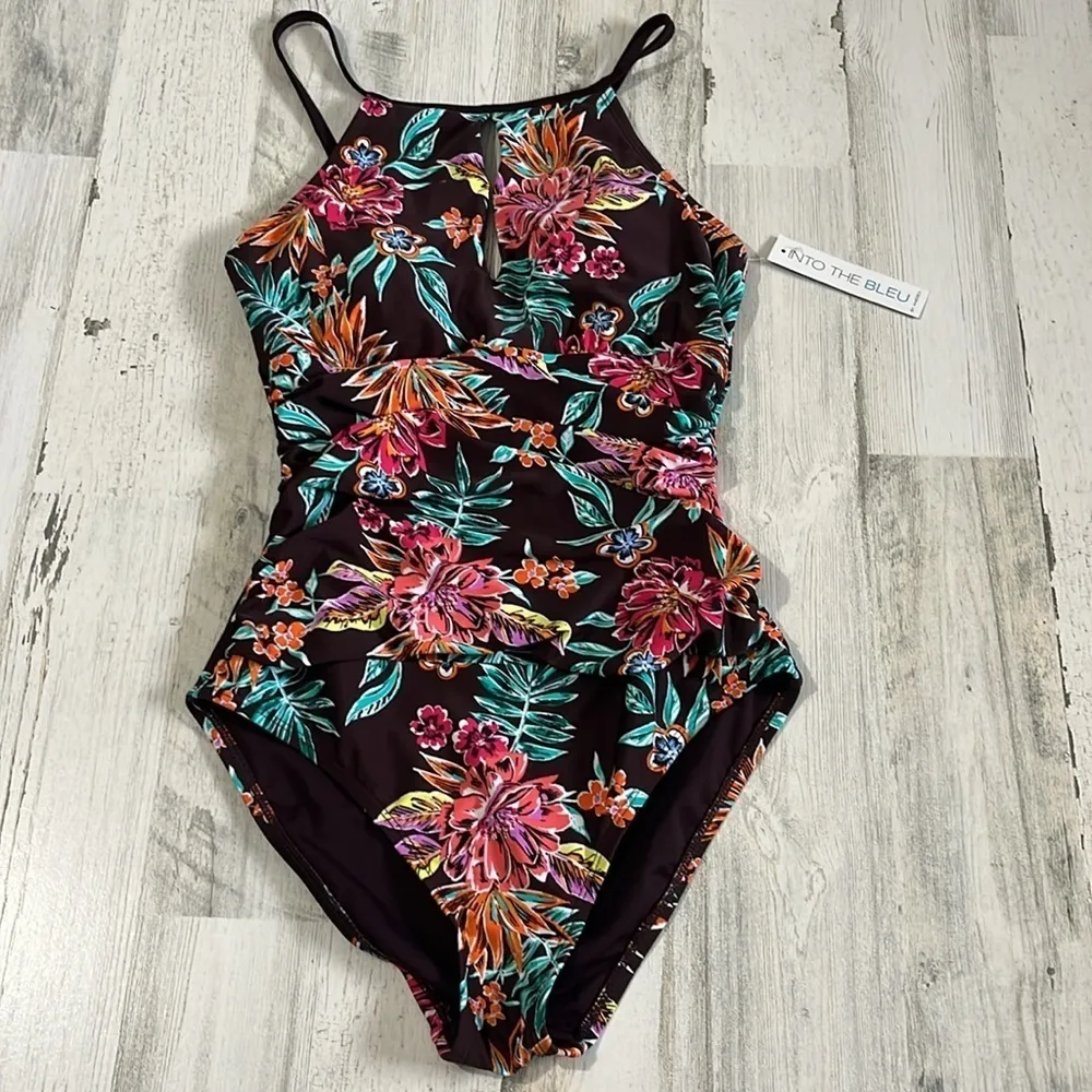 Into the Bleu Swimsuit and matching coverup size 10 NWT Brown - Image 3
