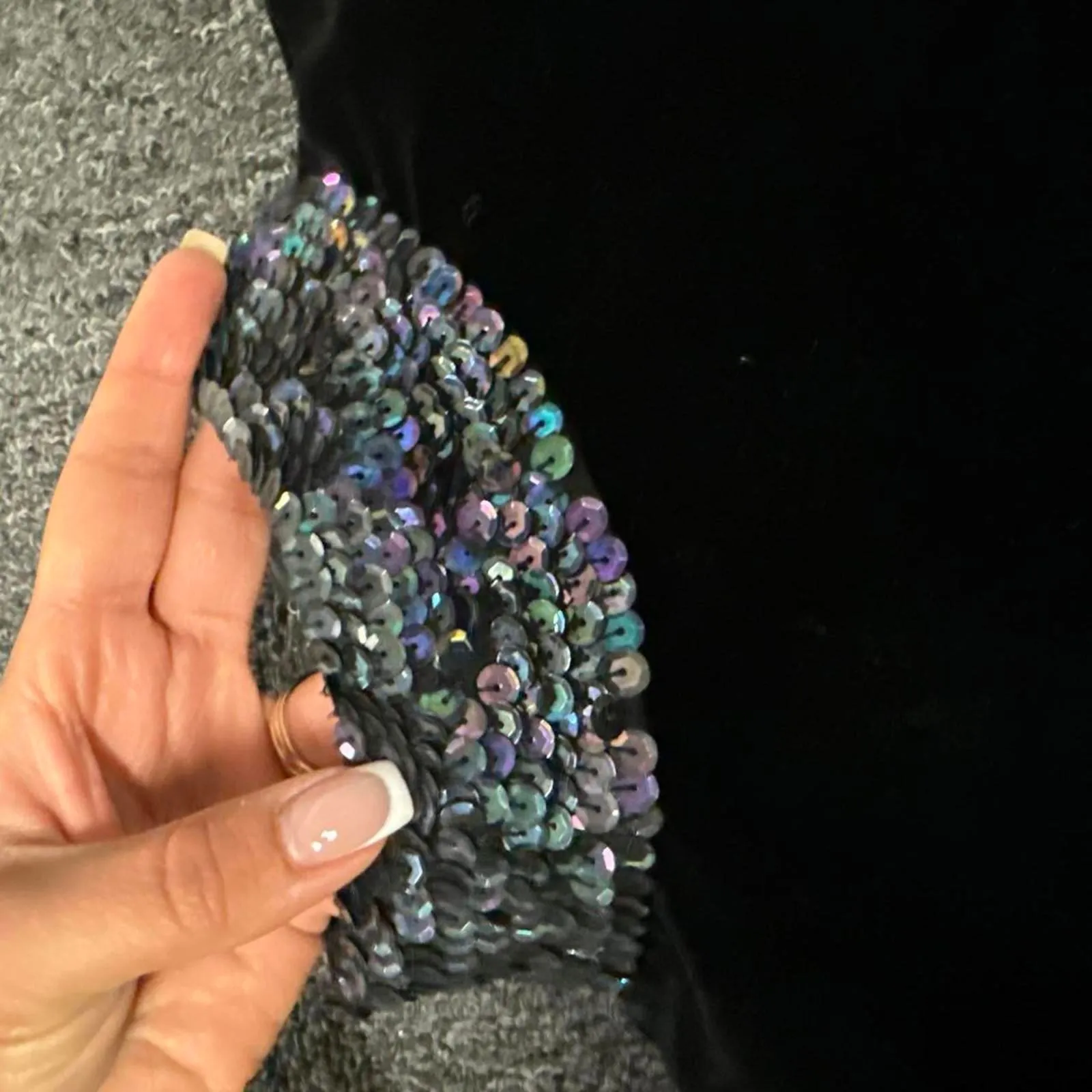 Vintage 80's Black Velour Sequin Mock Neck Open Back Dress - Image 3