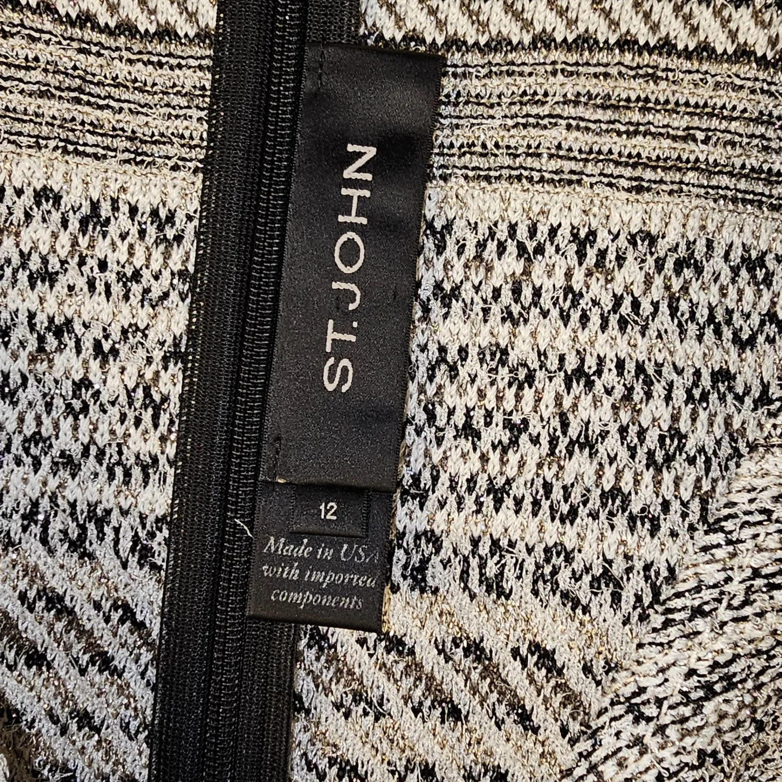 St John‎ Womens Bianco Multi Raya Knit Striped Metallic Sheath Dress 12 - Image 4