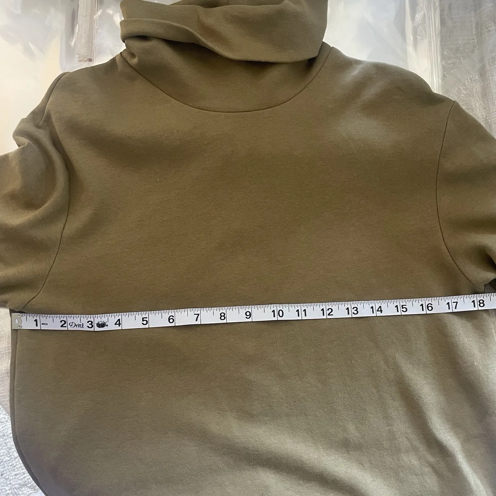 ZARA Olive Green Knit Turtleneck Mini Dress S Mock Neck 3/4 Sleeve Fall Layering - Image 7