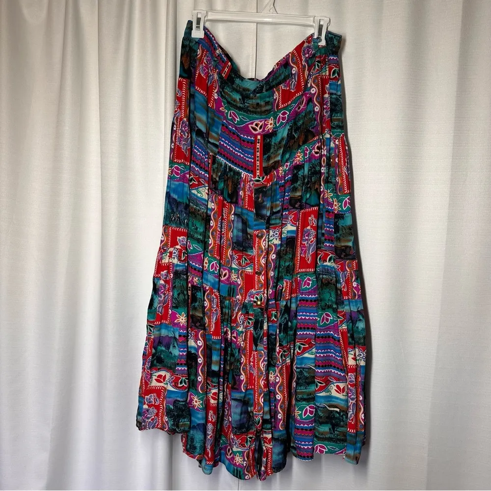 Vintage Skirt Maxi 80s Hippy Boho Gypsy Southwestern Aztec USA Native American Red Size XL - Image 3
