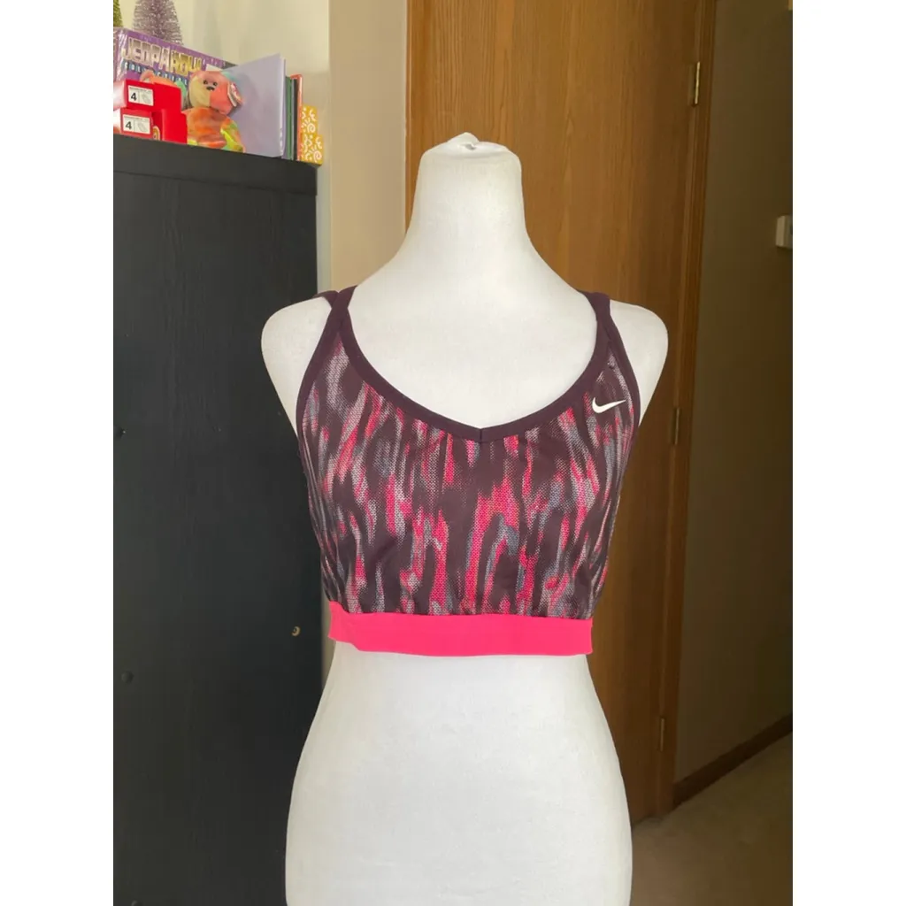 Women's Nike Burgundy Pink Patterned Dri-FIT Sports Bra S - Image 2