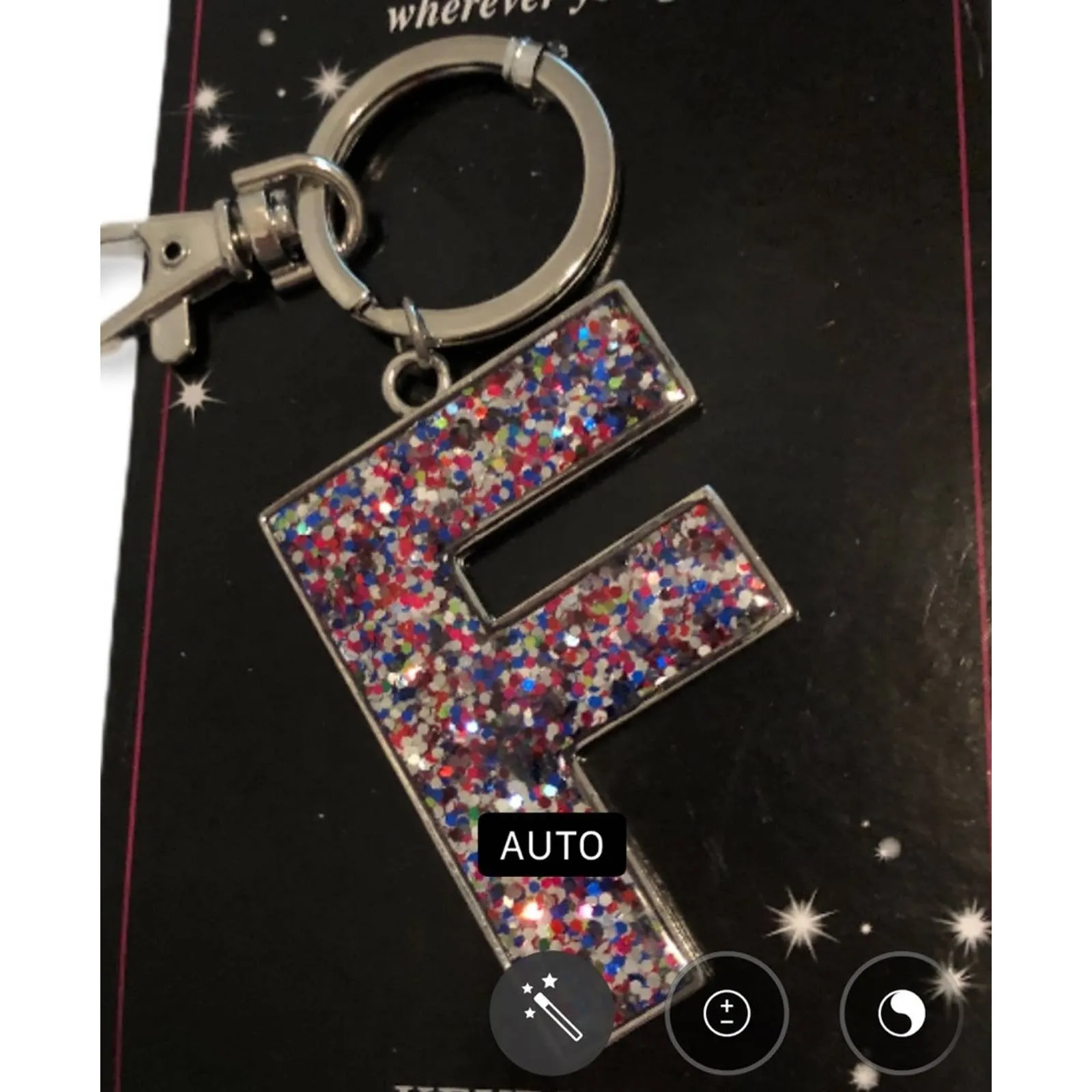 Ganz Keyring sparkle “F” NEW in package 2" x 1.5" Silver - Image 2