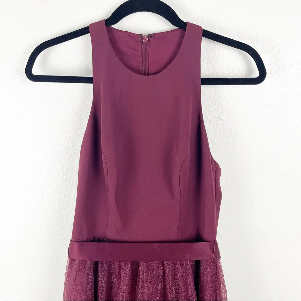 WHITE By VERA WANG Wine Color High Neck Textured Tulle Skirt Maxi Dress Size 0 - Image 6