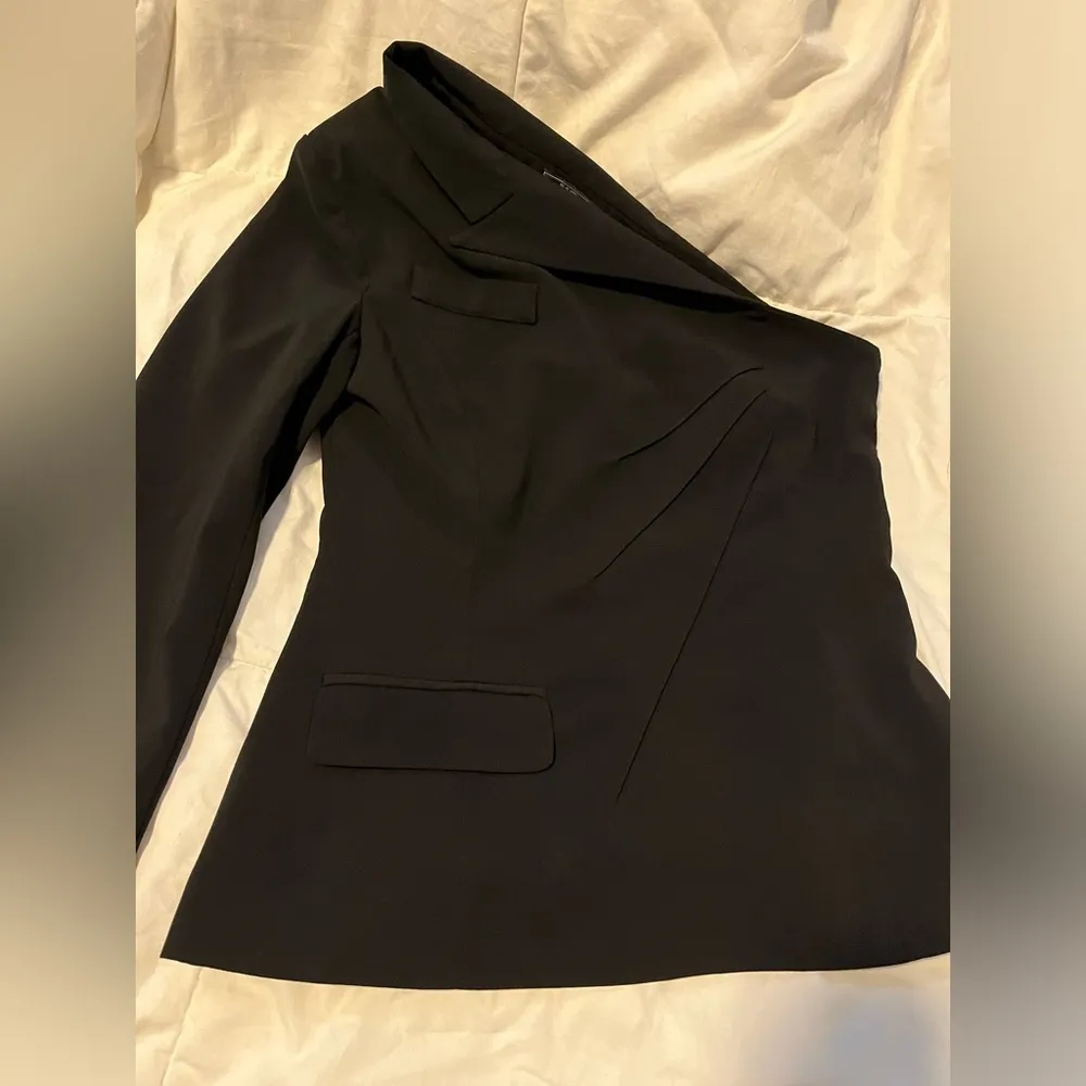 Y2K one shoulder tuxedo suit jacket top black club women’s small one sleeve - Image 2