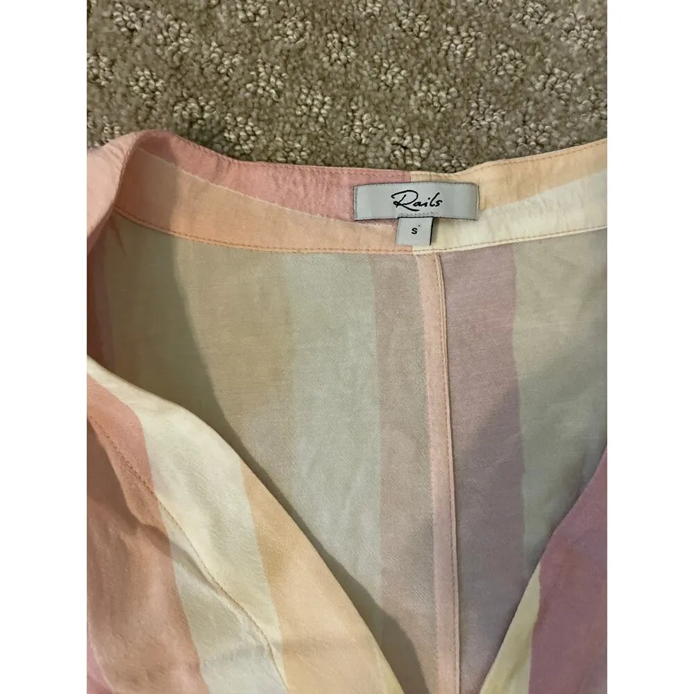 Rails Thea Sunset Stripe Pink & Beige Stripe Tie Front Short Sleeve Top - Image 4