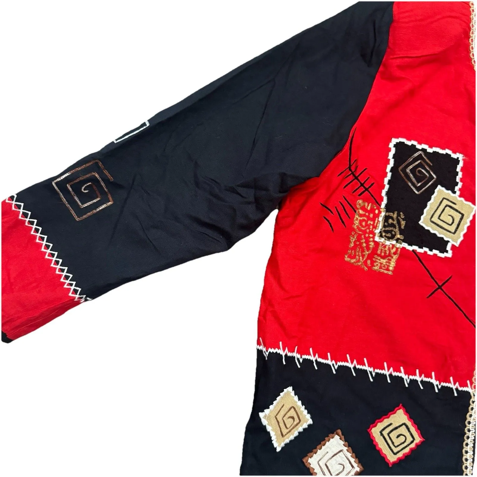 Fashion Bug Women’s Black Red Tan Artist Style Geometric Print Jacket Size 14/16 - Image 4