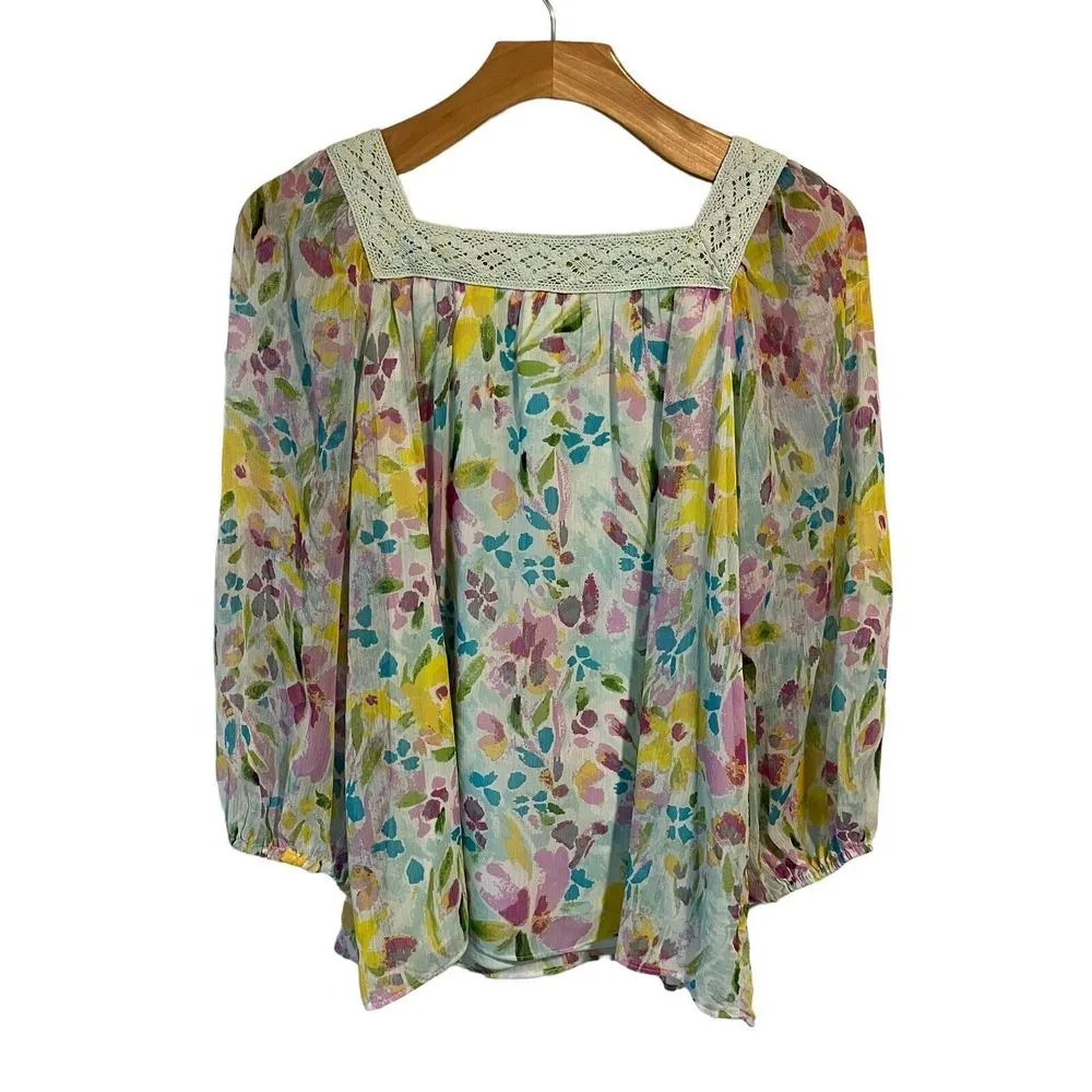 LC Lauren Conrad Shirt Womens PS Petite Small Floral Lace Sheer Top Blouse NEW - Image 10