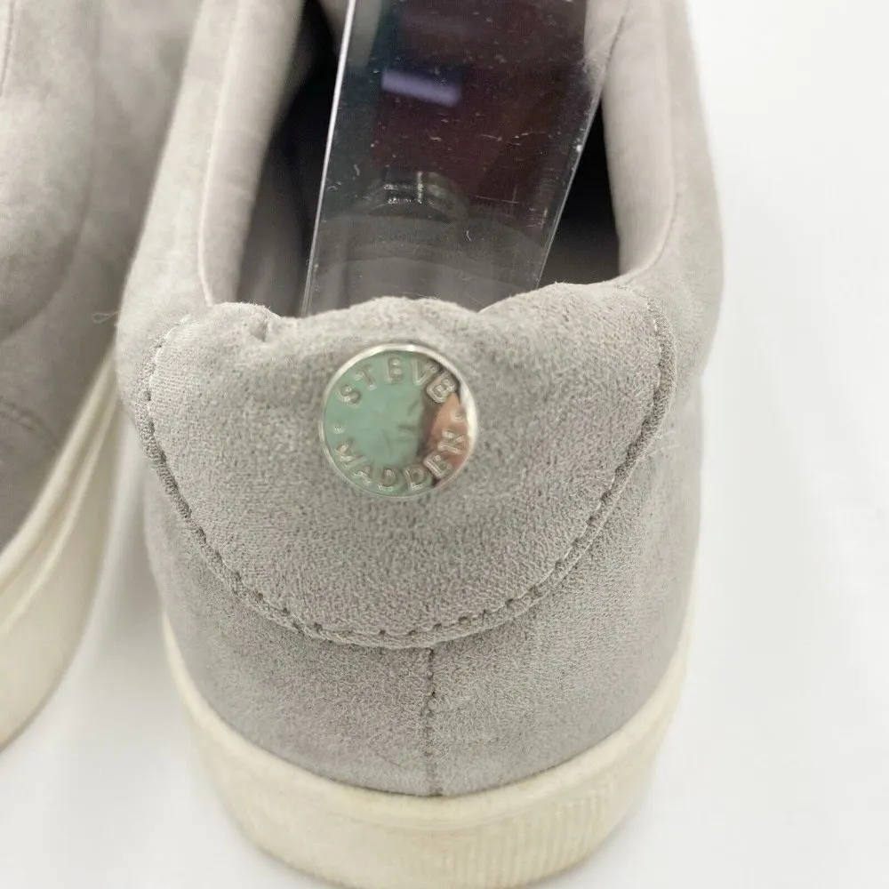 Steve Madden Jaeda Women's Sz 7 Gray Suede  Pom Pom Slip-On Platform Sneaker - Image 4