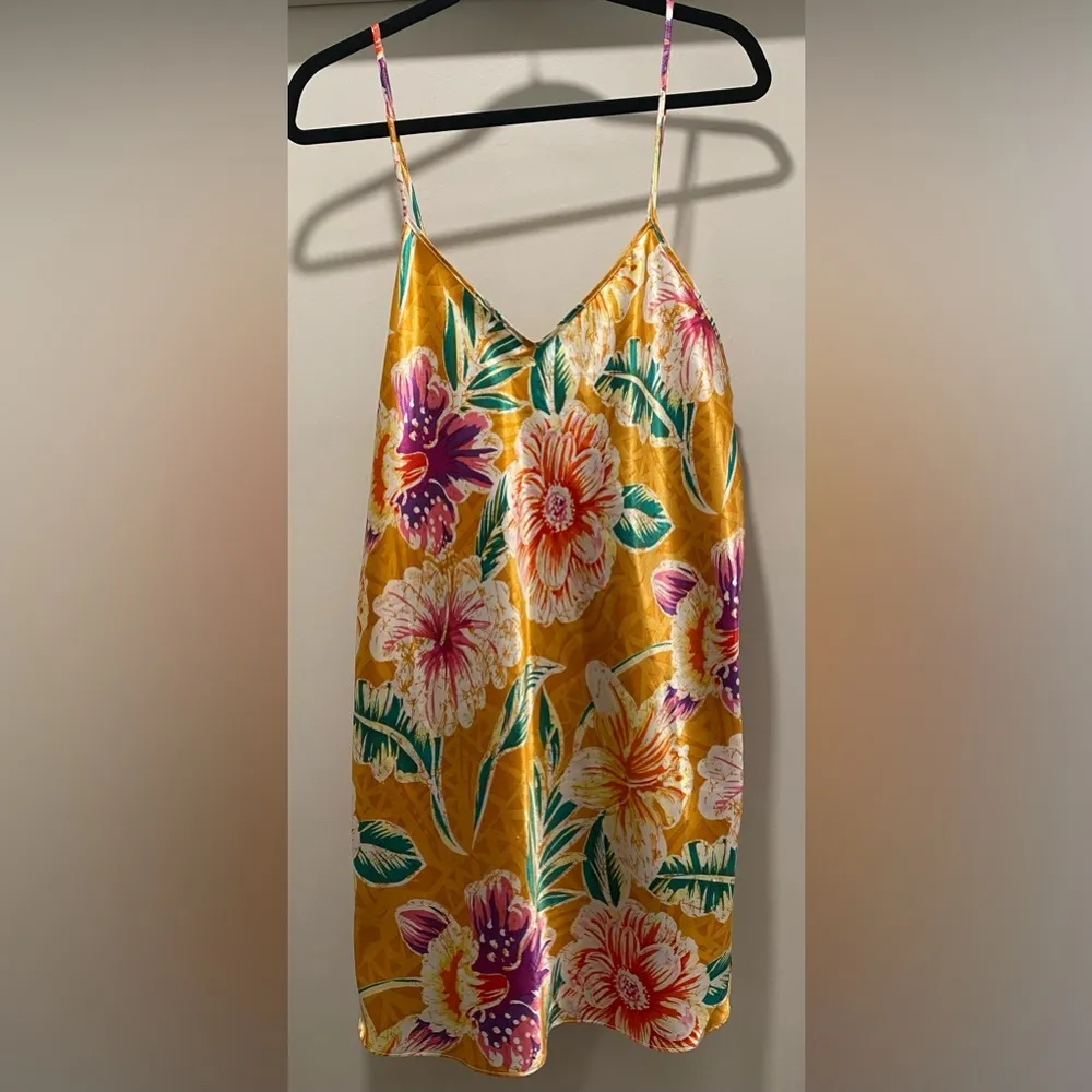 VTG Romantic Moods 90s Y2K Yellow Tropical Floral Cami Slip Mini Dress - Image 6