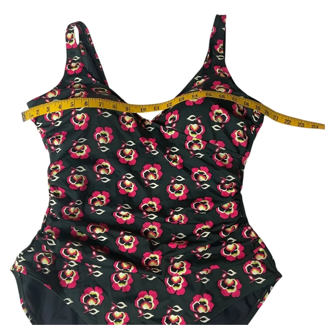 Boden Women's Floral One Piece Swimsuit Size 16R Ruched Tummy Control Swimwear Black - Image 7