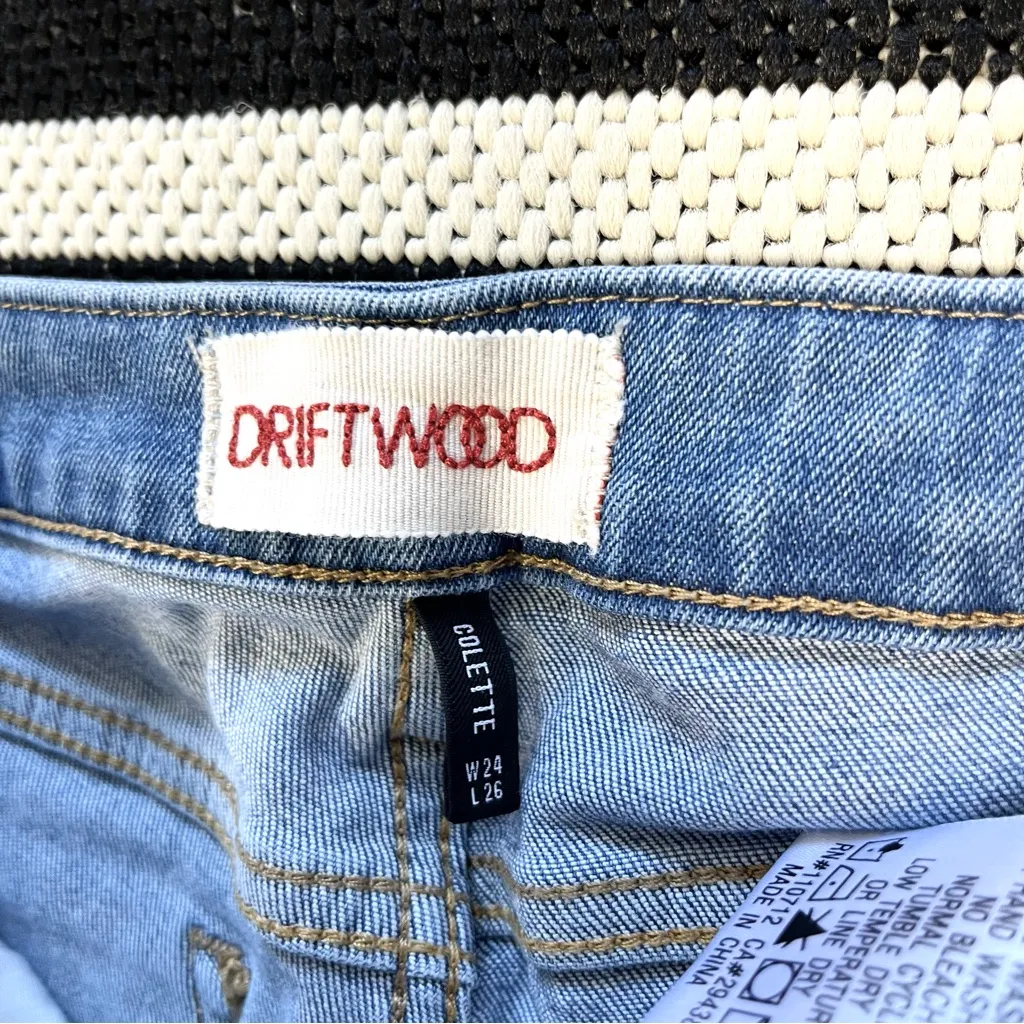 Driftwood Colette Plaid Trim Straight Crop Frayed  Hem Jeans Size 24 - Image 13