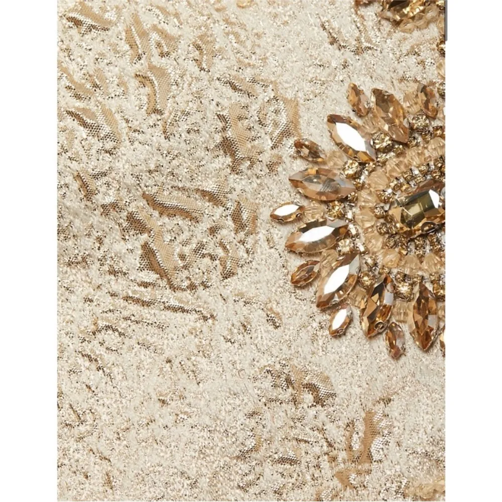 Teri Jon by Rickie Freeman Gold beaded embellished jacquard dress NWT Size 4 - Image 7