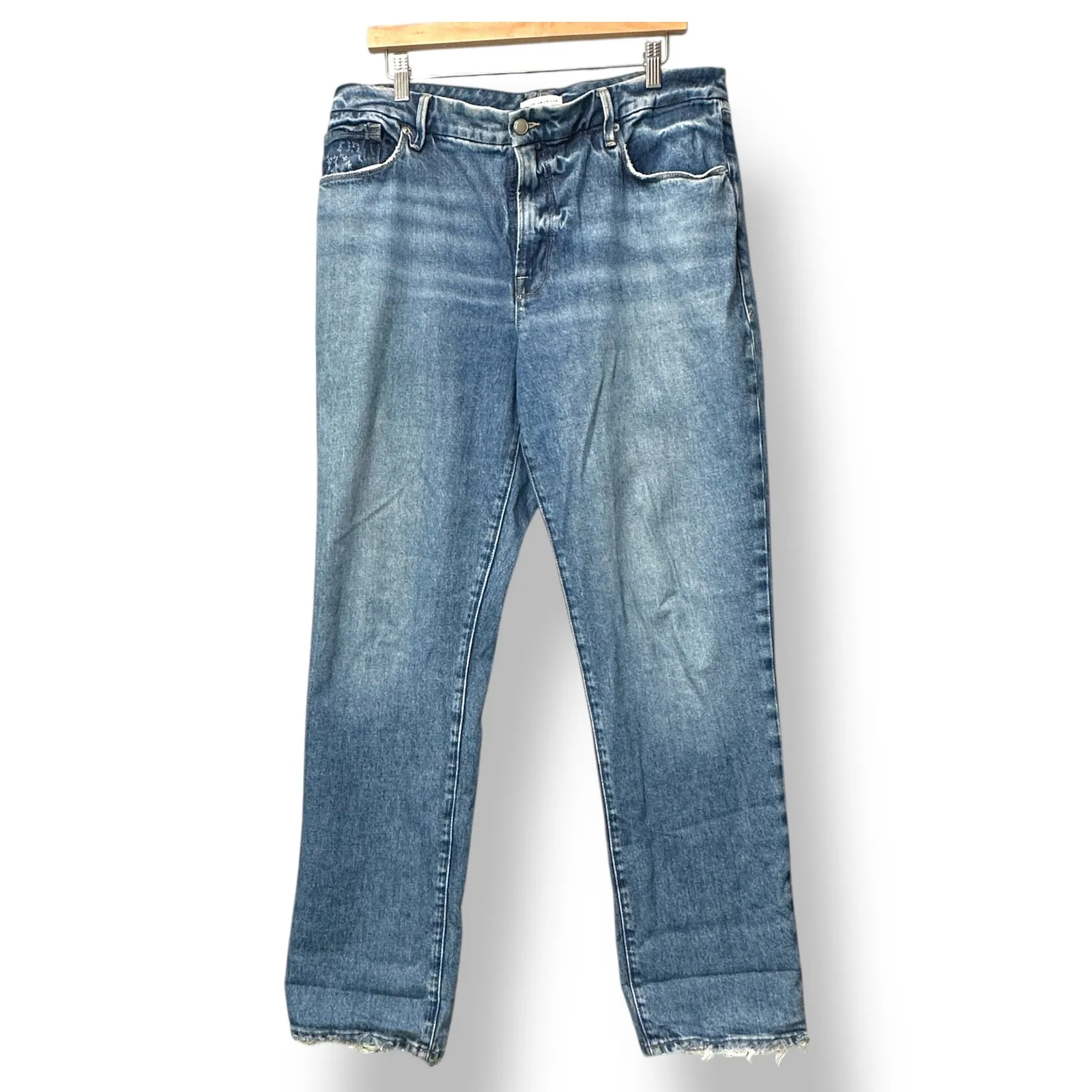 Good American Womens Good Curve Straight Jeans 14/32 Clean Girl Raw Hem - Image 2