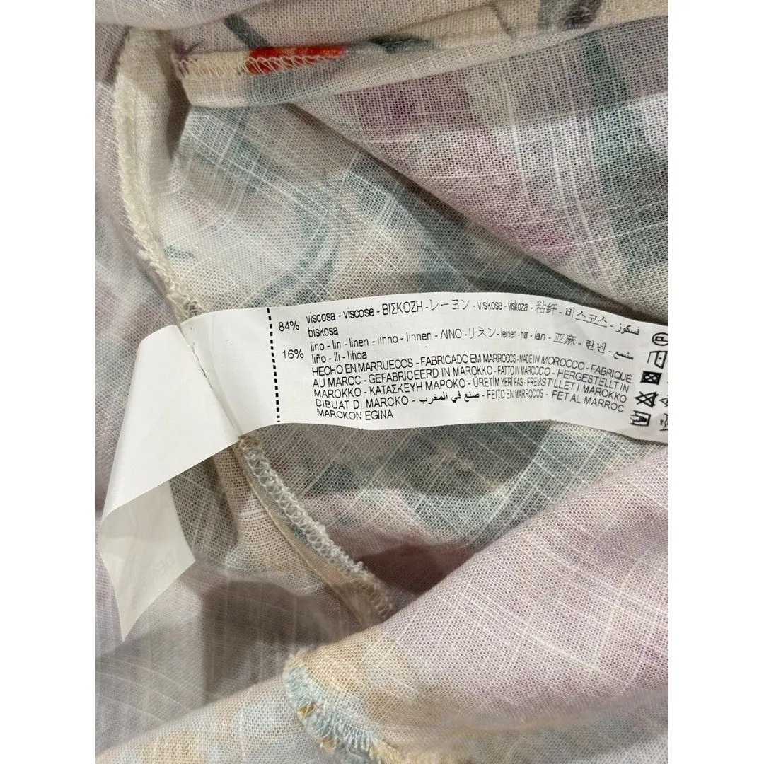 ZARA Dress Purple Mini Floral Patchwork Linen Shirtdress Waist Tie Boho Medium - Image 10