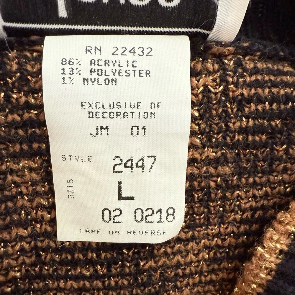 Vintage 80s Crewneck Leopard Pullover Knit Sweater Black Brown Metallic Gold, L Size L - Image 10