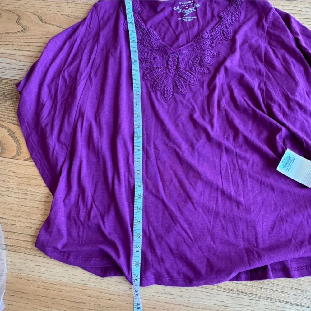 Sonoma Women’s XL Short Sleeve Pullover Blouse Tunic Purple Embroidered Detail - Image 7
