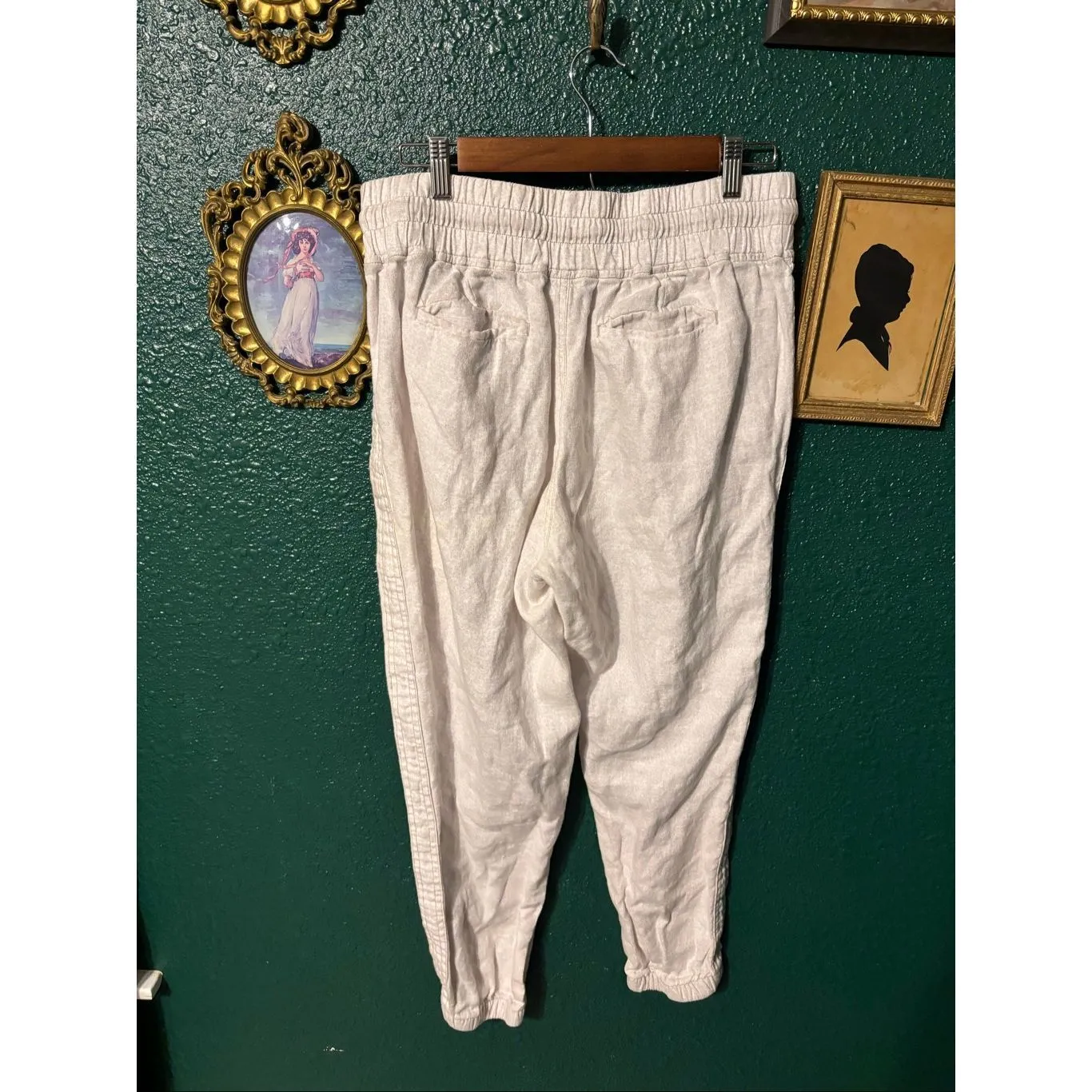 Athleta Cabo Linen Jogger Size 12 White Printed Cream - Image 3