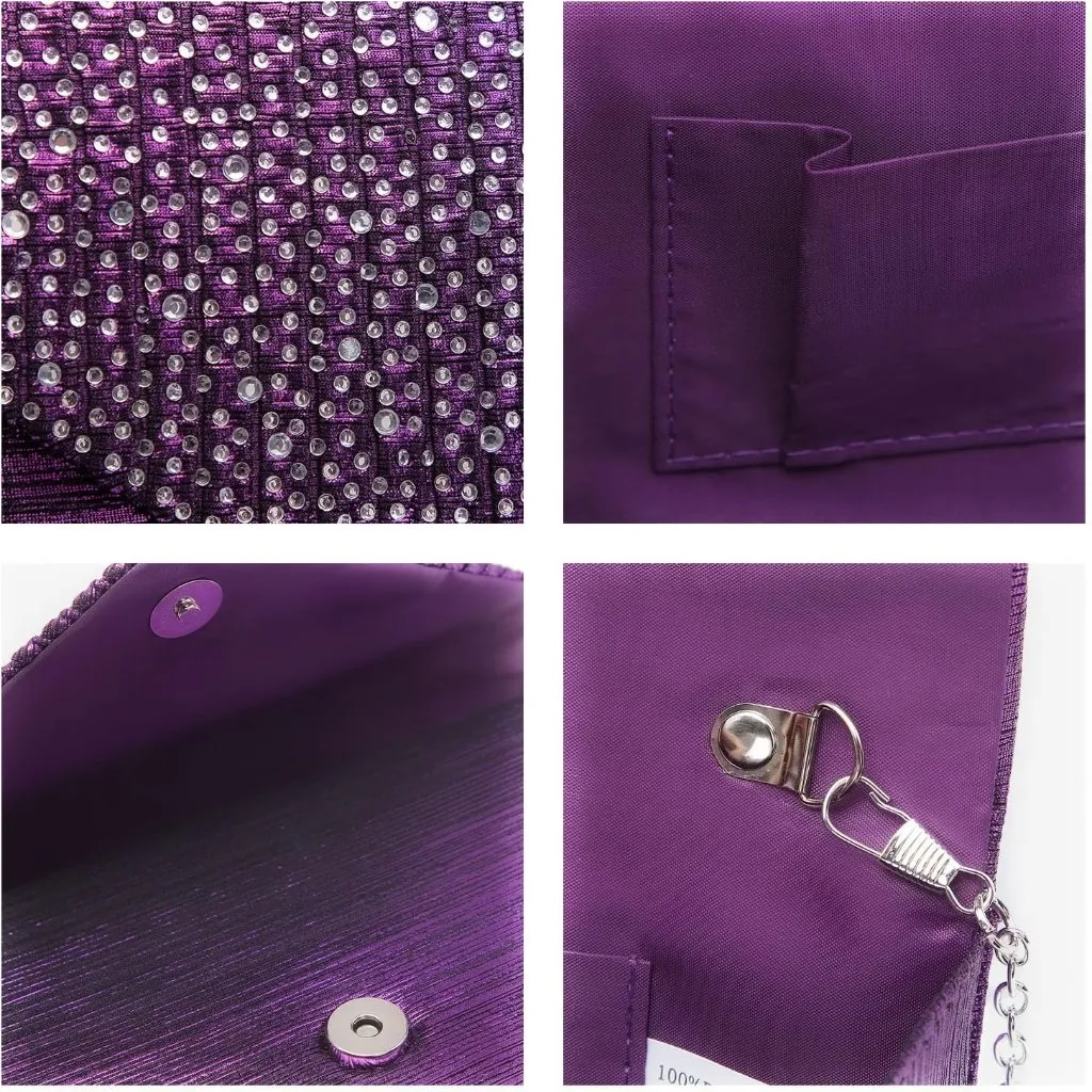 ⚡Women's Magnetic Closure Chain Strap Crossbody Envelope Purple Clutch Handbag - Image 6