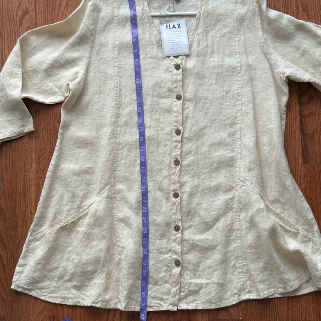 Flax  Natural Linen Button-Front Top Size Medium NWT - Image 5
