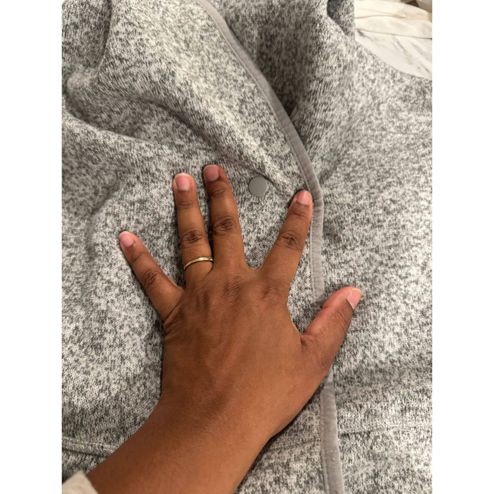 The North Face Womens Medium Gray Sherpa Fleece Hooded Jacket Cozy Snap Front - Image 8