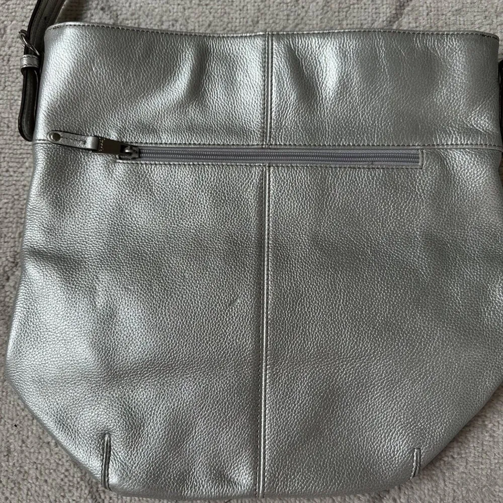 Silver Leather Tignanello Shoulder Hobo Bag - Image 3