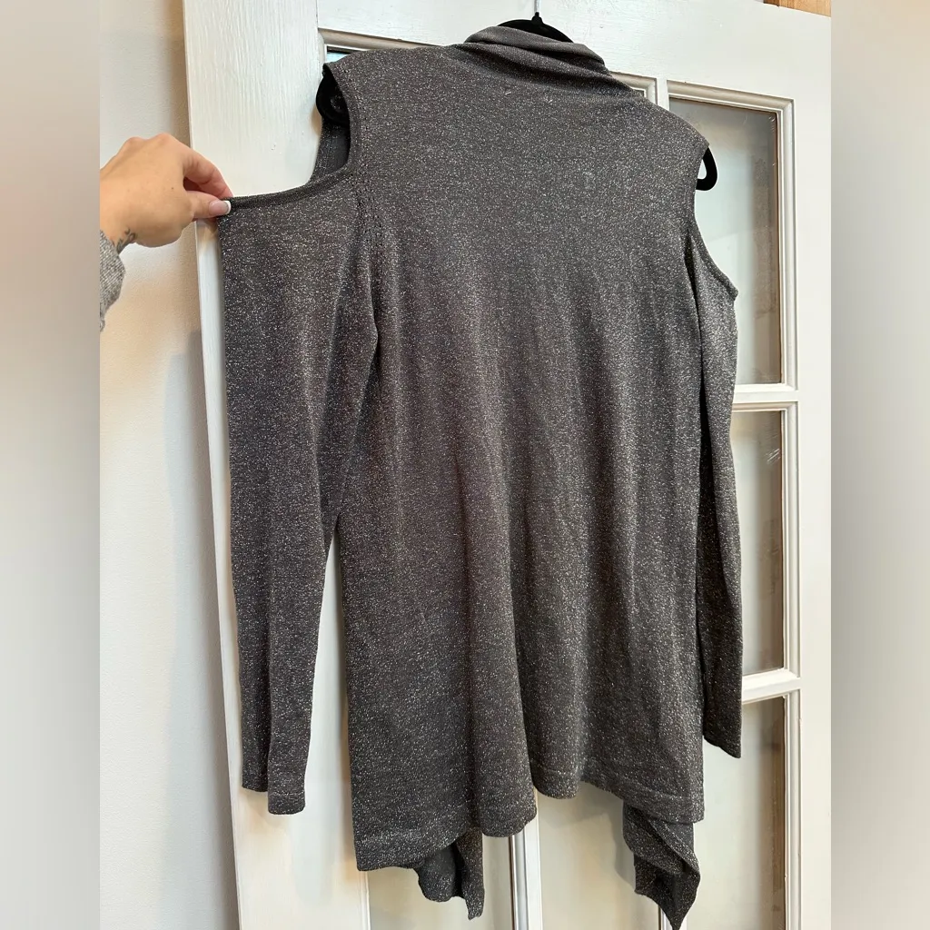 Vintage Cache Y2K Silver Taupe Metallic Open Front Cardigan Sweater Size XL - Image 6