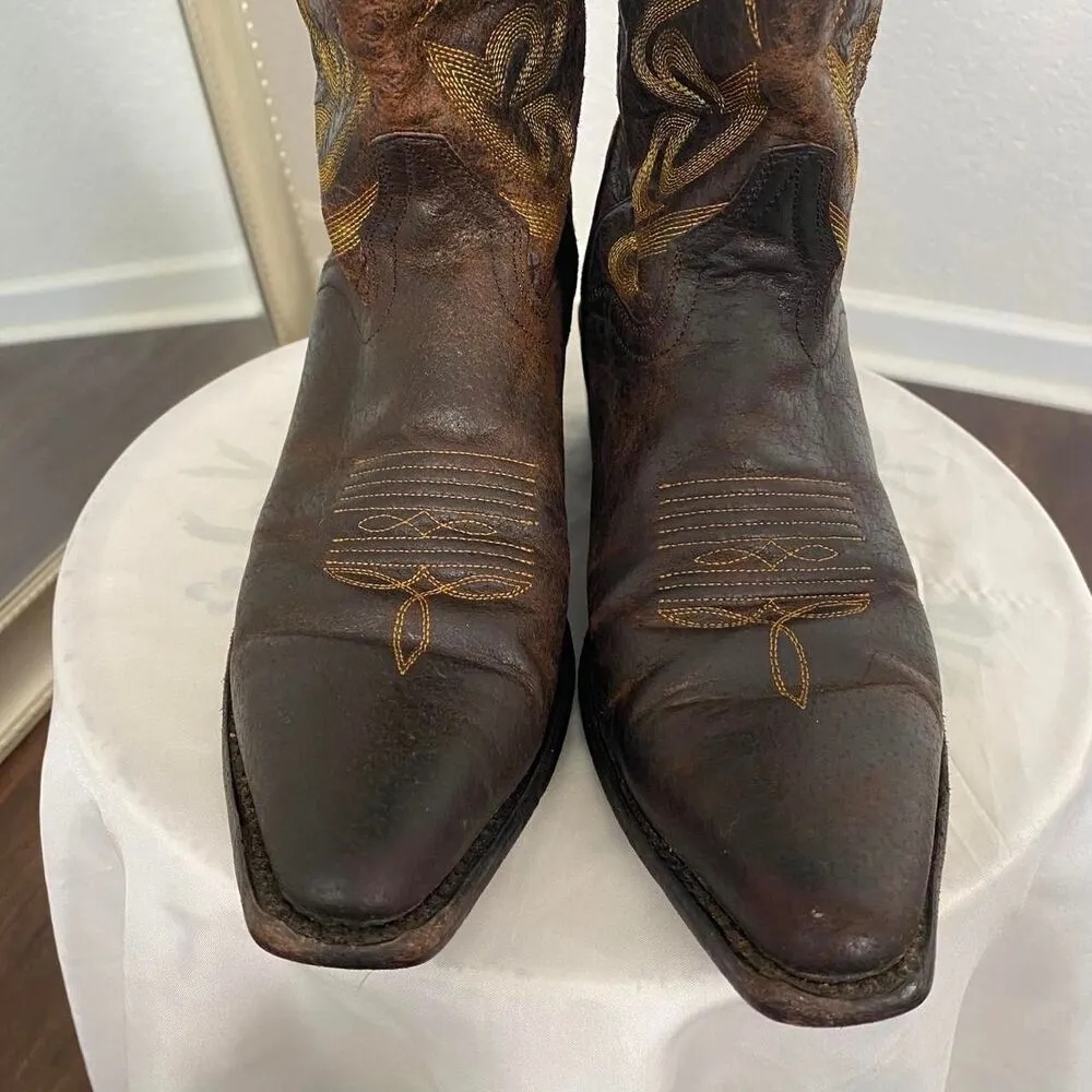 J.B Dillon Vintage Brown Flame Embroidered Leather Western Cowboy Boots US 8 - Image 3