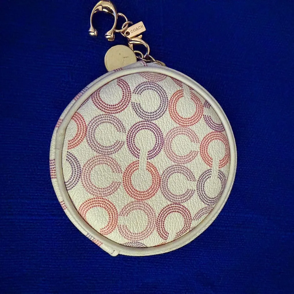 AUTHENTIC Coach Circular Coin Pouch in Cream, purple and red and pink. - Image 11